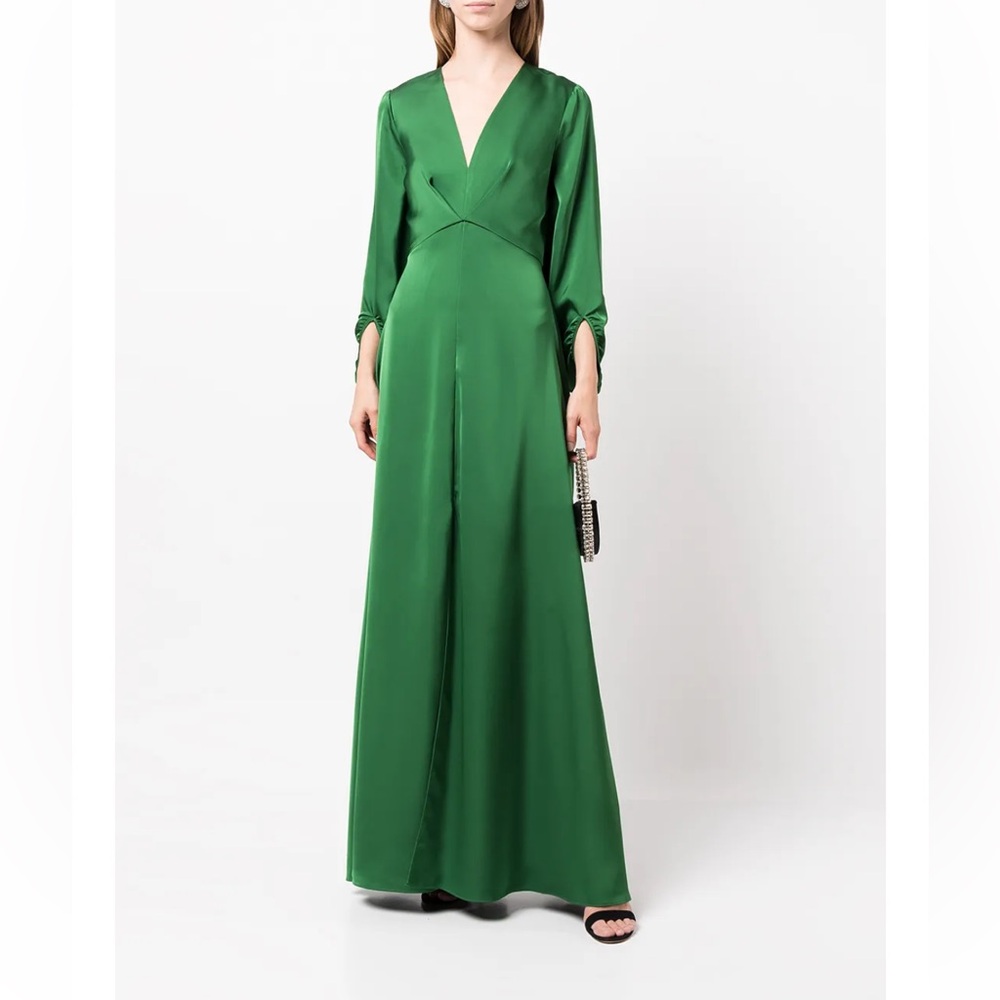 Sachin + Babi Green Pleated Maxi Dress with V-Neck
